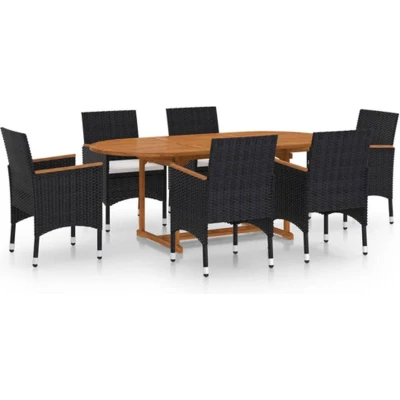 Afbeelding van vidaXL 7 delige Tuinset poly rattan zwart