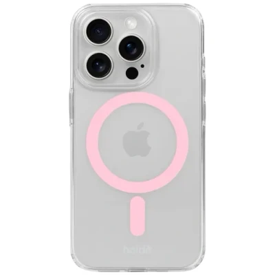 Afbeelding van Holdit telefoonhoesje geschikt voor iPhone 15 Pro siliconen magnetisch hoesje (transparant/roze)