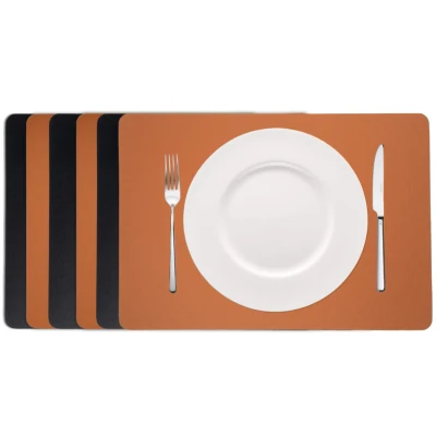 Afbeelding van Jay Hill Placemats, set van 6, veganistisch leer, cognac/zwart, aan beide zijden, 46 x 33 cm