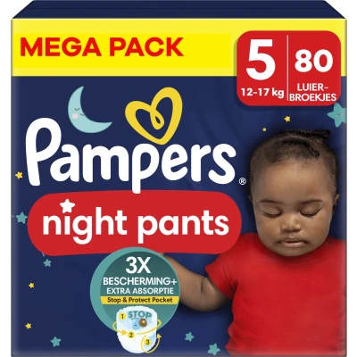 Afbeelding van Pampers Night Pants Maat 5 Mega Pack 80 stuks 12/17 KG