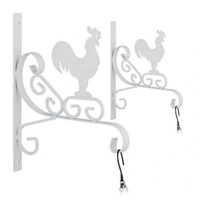 Afbeelding van Relaxdays plantenhaak set van 2 bloempothaak haan wanddecoratie ijzer wit