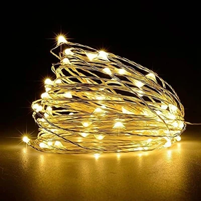 Afbeelding van Jsdoin Set van 50 lichtslingers 5 meter met led lampjes, op batterijen, werkende koperdraad, voor binnen en buiten, slaapkamer, bruiloftsdecoratie, feest, Kerstmis, boomversiering, warm wit