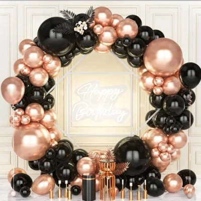 Afbeelding van Teselife 119 stuks zwarte en roségouden ballonnen, metallic ballonnenboogslinger voor mannen vrouwen, vrijgezellenfeest, verloving, verjaardag,