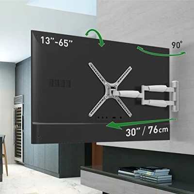 Afbeelding van Barkan Lange tv muurbeugel, volledig beweegbaar van 13 tot 65 inch, 4 voudige platte/gebogen schermhouder, kan 35,8 kg dragen, extreem rekbaar, compatibel met