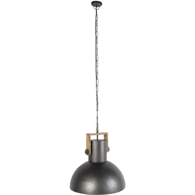 Afbeelding van QAZQA Industriele hanglamp donkergrijs met mango hout Mangoes