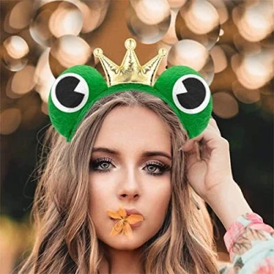 Afbeelding van Hatstar Kikker haarband met kikkerogen en kroon, voor het perfecte kikkerkostuum, carnavalsaccessoires dames, heren kinderen