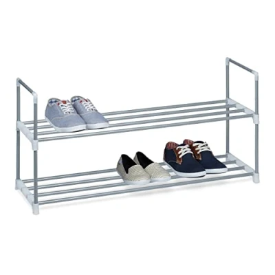 Afbeelding van Relaxdays 2x schoenenrek metaal 2 etages open schoenenkast zilver opbergrek schoenen