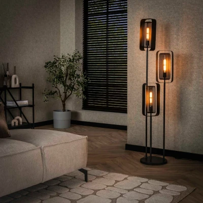 Afbeelding van Kasey vloerlamp 3L artic zwart