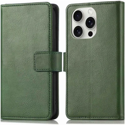 Afbeelding van imoshion Hoesje Geschikt voor iPhone 16 Pro Met Pasjeshouder Luxe Bookcase Groen