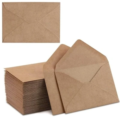Afbeelding van PALUDO 100 stuks enveloppen van kraftpapier, vintage, bruin, 130 g/m², natte collage, puntige flap, enveloppen, 13,5 x 18,5 cm, gerecyclede voor wenskaarten, verjaardag, uitnodigingen