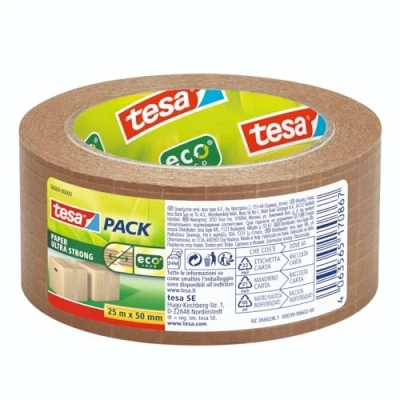 Afbeelding van Tesapack Ultra Strong Ecologo, 50 Mm X 25 M, Papier, Bruin Verpakkingstape