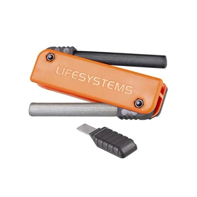 Afbeelding van Lifesystems Outdoor aansteker met dubbele werking magnesium ferrocium staaf roestvrijstalen sluitplaat voor camping, survival en bushcraft oranje