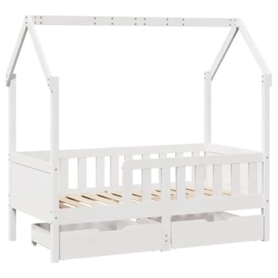 Afbeelding van Kinderbedframe Met Lades 80X160 cm Massief Grenenhout Zwart 70 x 140 / Naturel