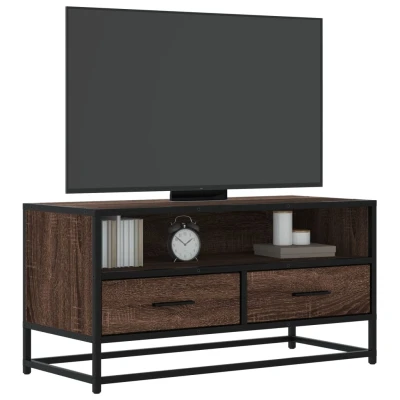Afbeelding van Tv meubel 80x34,5x40 cm bewerkt hout metaal bruin eikenkleur