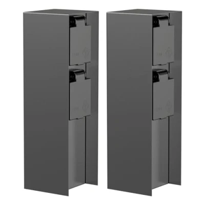 Afbeelding van ledscom.de 2 stuks POMI tuincontactdoos zuil voor buiten, IP44, 2x, roestvrij staal, antraciet, vierkant, 23 cm
