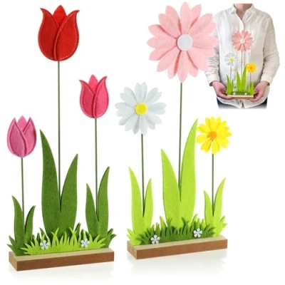 Afbeelding van COM FOUR® 2 x decoratieve display voor Pasen en lente schattige vilten bloemen paasdecoraties (bloem stuks)