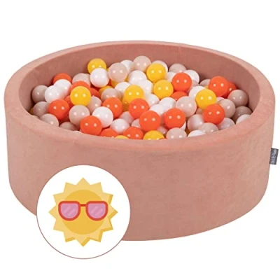 Afbeelding van KiddyMoon ballenbad 90 x 30 cm met 300 ballen een diameter van 7 cm, rond, gemaakt in de EU, zomer: geel/oranje/pastelbeige/wit