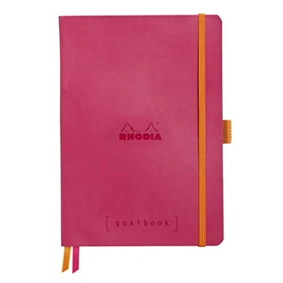 Afbeelding van RHODIA 117581C Notitieboek, Bullet Journal, Goalbook, framboos, A5, 14,8 x 21 cm, gestippeld, 240 pagina&#039;s, wit Clairefontaine papier, 90 g/m², 2 banden, elastische sluiting, kunstleer
