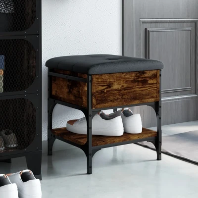 Afbeelding van Schoenenbank 42x42x45 cm bewerkt hout gerookt eikenkleurig