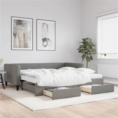 Afbeelding van vidaXL Slaapbank onderschuifbed en lades 100x200 cm stof donkergrijs