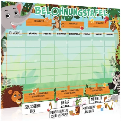 Afbeelding van Luigi&#039;s Groot Safari dieren beloningsbord voor kinderen: moedigt goed gedrag aan en kan worden aangepast met een selectie magneten whiteboardmarkeringen