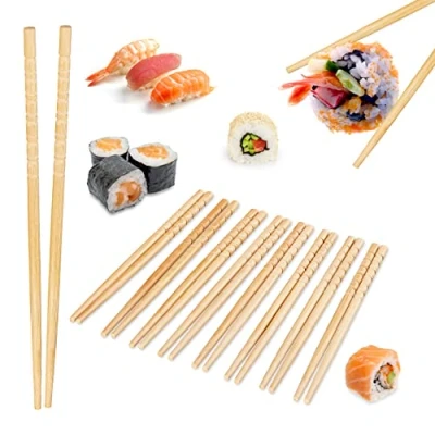 Afbeelding van Relaxdays bamboe eetstokjes chopsticks herbruikbaar 10 paar stokjes 24 cm lang