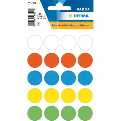 Afbeelding van Herma 1881 Etiket Rond 19mm Assorti 1000 stickers voordeelverpakking