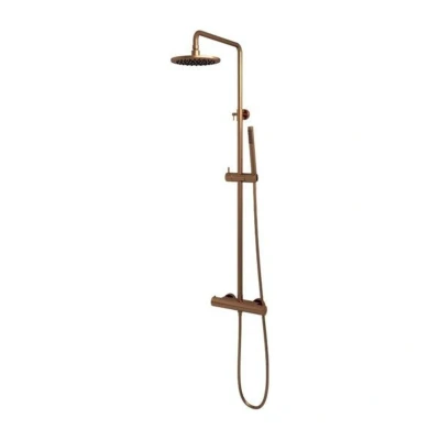 Afbeelding van Brauer Copper Edition Regendoucheset opbouw hoofddouche 30cm glijstang handdouche staaf 1 stand gladde knoppen PVD geborsteld koper