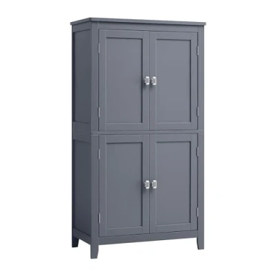 Afbeelding van VASAGLE Badkamerkast, opbergkast, keukenkast met 4 deuren, verstelbare planken, 30 x 60 110 cm, leigrijs BBC552G01
