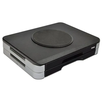 Afbeelding van DESQ® Monitorverhoger Hoogte 80 mm 2 Lades Draaiplateau Zilver Zwart