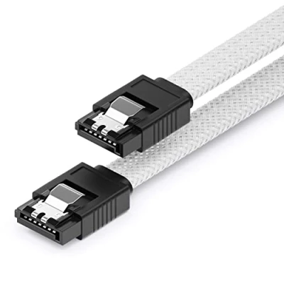 Afbeelding van deleyCON 30 cm SATA 3 nylon datakabels 6 Gbit/s III seriële ATA aansluitkabels voor moederbord en HDD SSD 2 L aansluitingen S recht wit