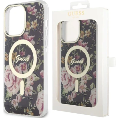 Afbeelding van Guess Flower MagSafe Compatible Back Case Apple iPhone 14 Pro Max (6.7&quot;) Zwart