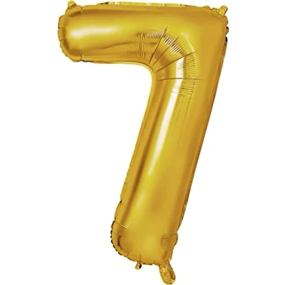Afbeelding van PROMYSTICAL Verjaardagsballon 101 cm cijferballon hoogwaardige verjaardagsdecoratie feestdecoratie vliegt dankzij helium (goud, cijfer 7)