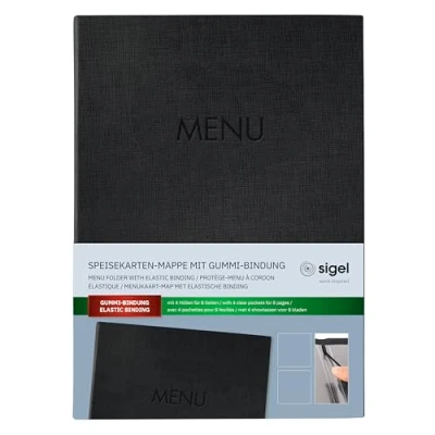 Afbeelding van Menukaart map Sigel A4 zwart voor 8 blad