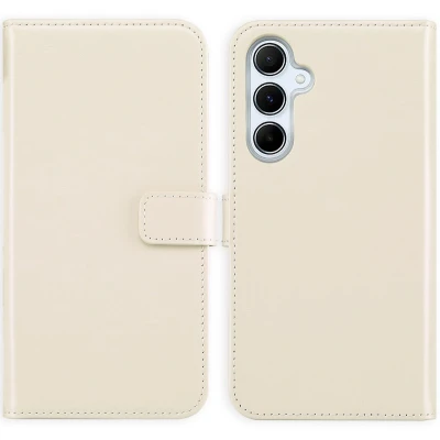 Afbeelding van Selencia Hoesje Geschikt voor Samsung Galaxy A55 Met Pasjeshouder Echt Lederen Bookcase beige