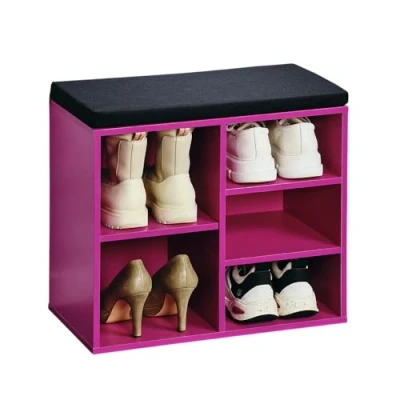 Afbeelding van Kesper Schoenenrek/schoenenkast met zitvlak roze 5 paar schoenen hout L51 x B30 H48 cm vakjeskast