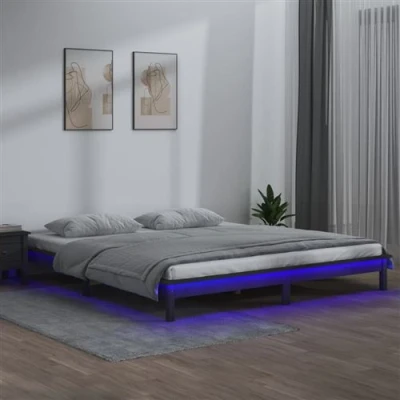 Afbeelding van vidaXL Bedframe LED massief hout grijs 140x190 cm