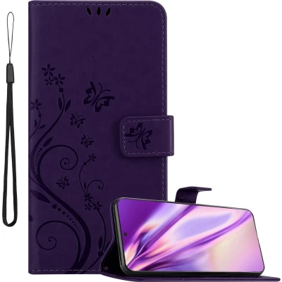 Afbeelding van Cadorabo Hoesje geschikt voor Samsung Galaxy S22 ULTRA in BLOEMEN DONKER PAARS Beschermhoes bloemmotief met magnetische sluiting, standfunctie en kaartsleuven Book Case Cover Etui