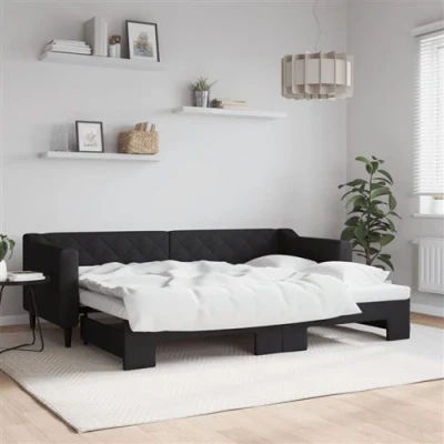 Afbeelding van vidaXL Slaapbank met onderschuifbed 80x200 cm stof zwart