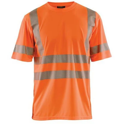 Image de T shirt anti UV haute visibilité orange fluorescent, col rond