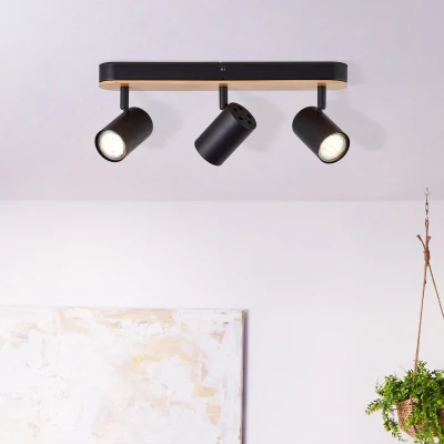 Afbeelding van Plafondlamp Niels 3 lichts zwart met hout 99831/76