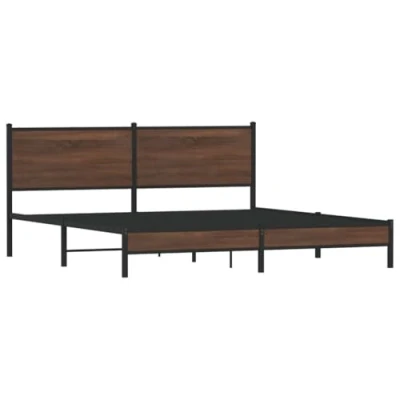 Afbeelding van Bedframe met hoofdbord metaal bruin eikenkleurig 160x200 cm