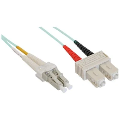 Image de InLine Cordon de raccordement LC multi mode (M) pour SC 0.5 m fibre optique duplex 50 / 125 microns OM3 sans halogène turquoise