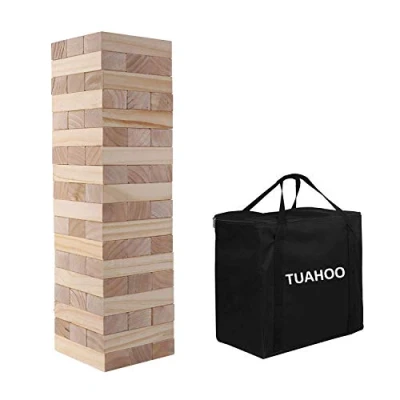 Afbeelding van TUAHOO Enorme houten tuinspellen (stapelbaar van 0,6 m tot 1,5 m), stapelbare blokken voor kinderen en volwassenen, familie, binnen buiten