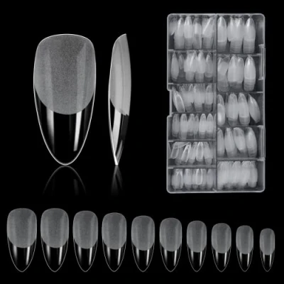 Afbeelding van Carehabi Kunstnagels, 500 stuks Acrylnagels, transparant, Amerikaanse nagelset met opbergkoffer voor nagelstudio&#039;s en doe het zelf, nagelkunst thuis, 10 maten (kort amandel)
