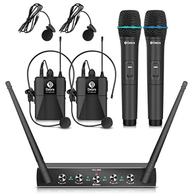 Afbeelding van Debra Audio Pro UHF 4 kanaals draadloos microfoonsysteem, met lavalier microfoon, ontvanger van metaal, ideaal voor karaoke, karaoke feest (2 handhelds en 2 bodypacks (A))