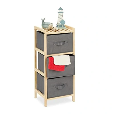 Afbeelding van Relaxdays Badkamerrek hout 3 manden staand rek diverse kleuren open natuur grijs