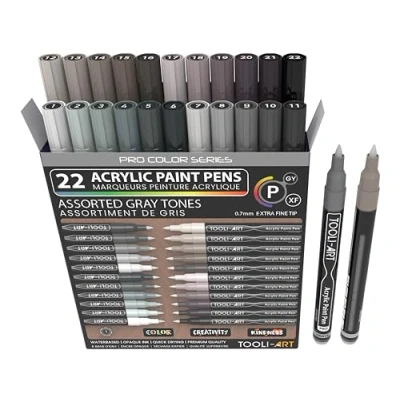 Afbeelding van TOOLI ART Pro Color Series Acrylverf, 22 stuks, extra fijne punt 0,7 mm, voor schilderen op steen, glas, bekers, hout, metaal, canvas, doe het zelf niet giftig basis van