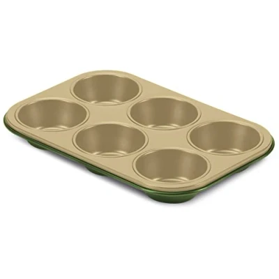 Afbeelding van Guardini Bake Natural Muffinvorm Cakeblik Muffin Bakvormen 6 Stuks Taartvorm Cakevorm Staal Groen &amp; Goud