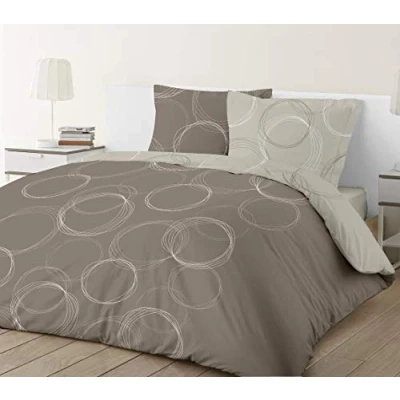 Afbeelding van VISION Lenny Taupe Omkeerbaar tweezijdig Dekbedovertrek met 2 slopen 200x200cm 100% katoen